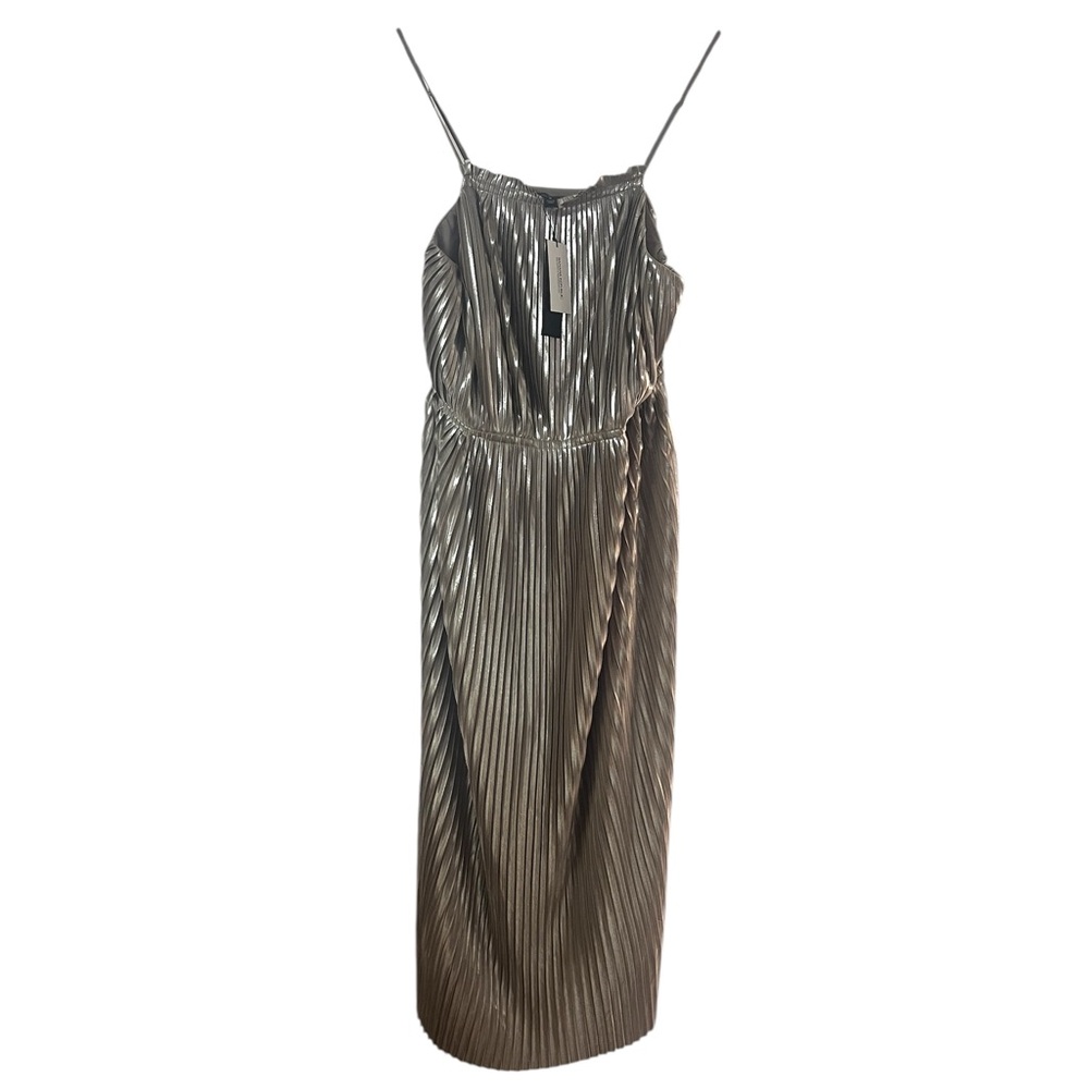 Banana Republic Metallic Silver Pleated Dress